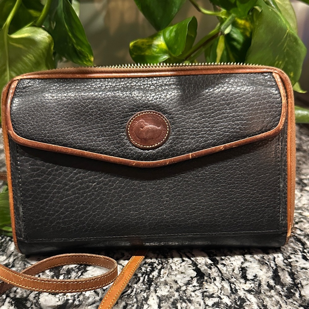 Dooney & Bourke Black and Brown Leather Zip Wallet